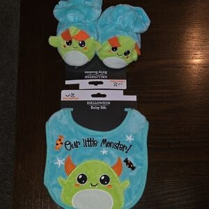 Halloween Baby Bib and Booties Set - Blue and Orange